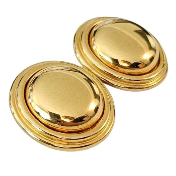 Liz Claiborne Gold Tone Round Button Clip On Earrings, Signed - Picture 3 of 9
